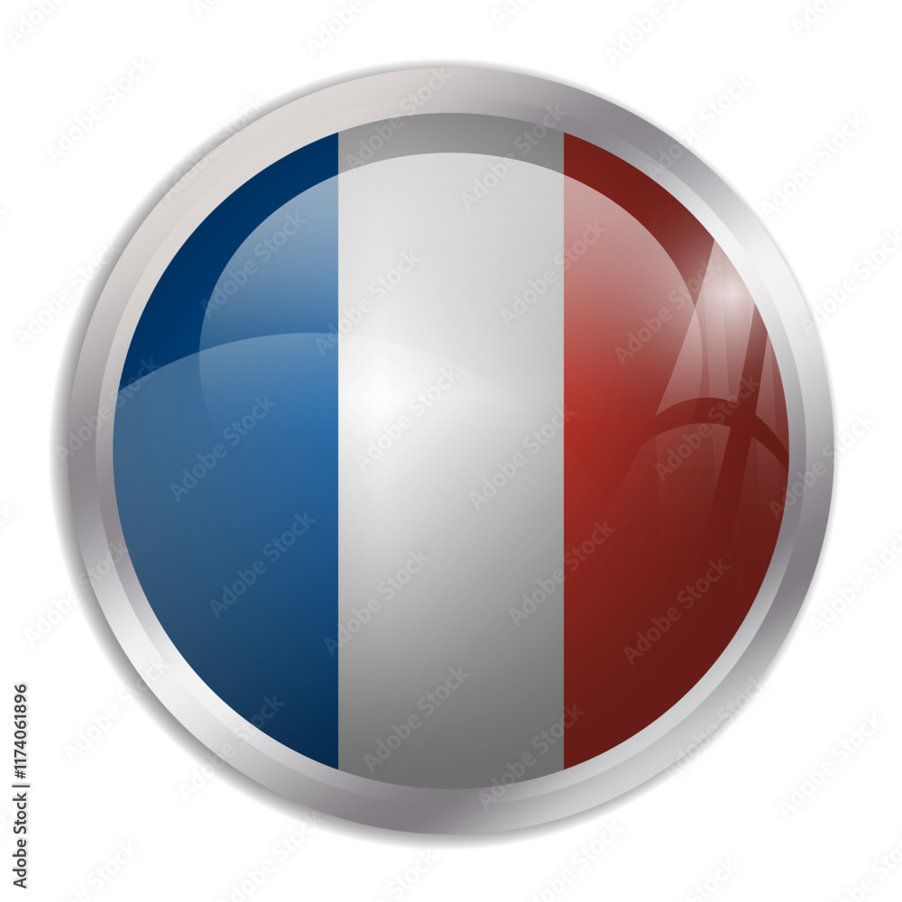 France flag - glossy circle button displays a colorful flag representing a country cultural identity and heritage. The essence of national pride and unity. France flag - glossy circle button displays a colorful flag representing a country cultural identity and heritage. The essence of national pride and unity.