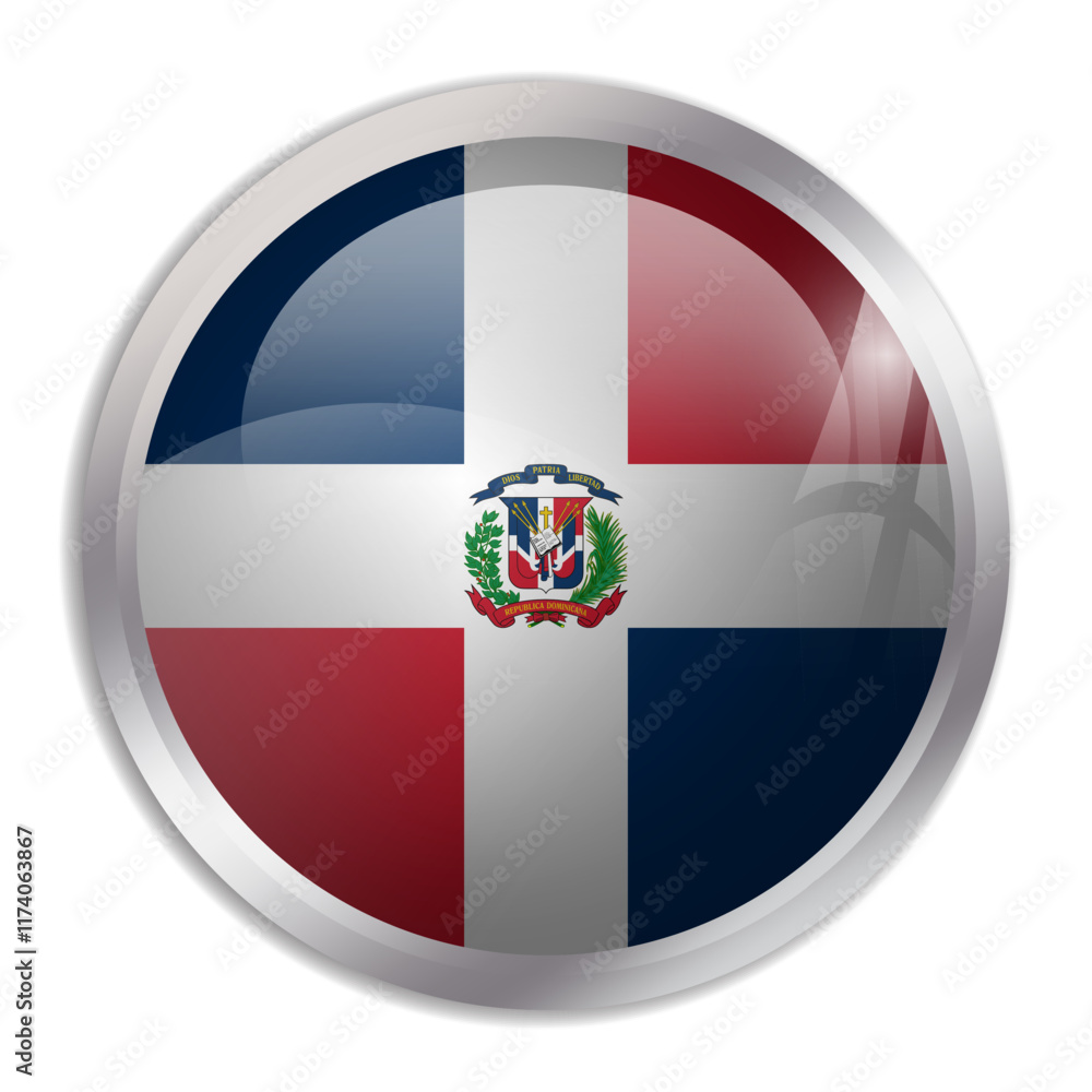 Dominican Republic flag - glossy circle button displays a colorful flag representing a country cultural identity and heritage. The essence of national pride and unity. Dominican Republic flag - glossy circle button displays a colorful flag representing a country cultural identity and heritage. The essence of national pride and unity.