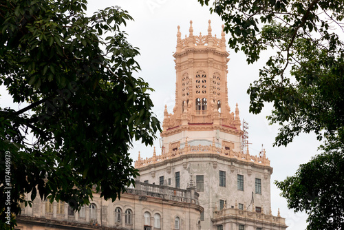 Cuba, Havana. Ornate tower atop an apartment building. 2016-03-25 photo