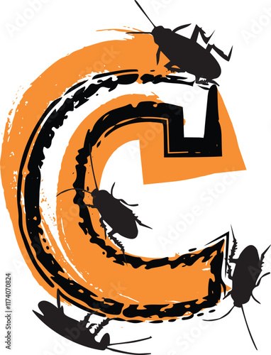 Letter c filled with cockroaches and bugs.