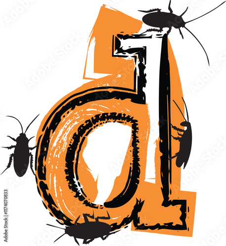 Letter d filled with cockroaches and bugs.
