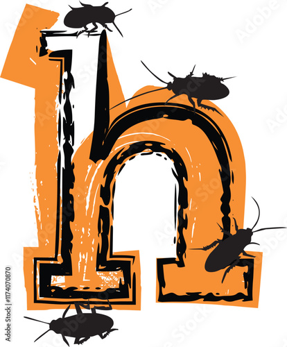 Letter h filled with cockroaches and bugs.
