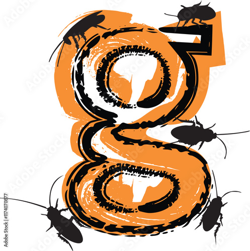Letter g filled with cockroaches and bugs.