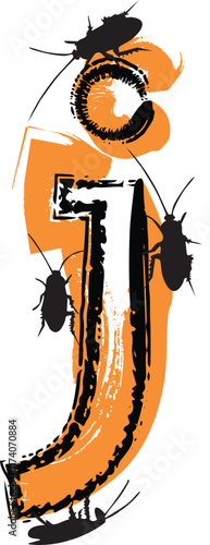 Letter j filled with cockroaches and bugs.