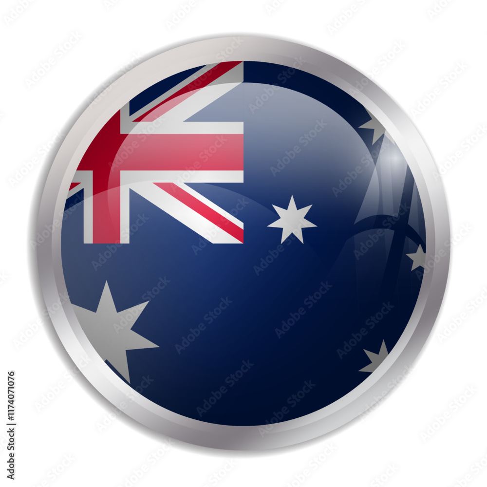 Australia flag - glossy circle button displays a colorful flag representing a country cultural identity and heritage. The essence of national pride and unity.