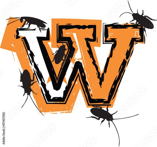 Letter w filled with cockroaches and bugs.