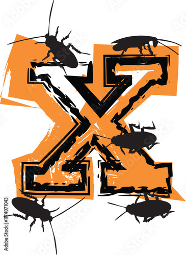 Letter x filled with cockroaches and bugs.