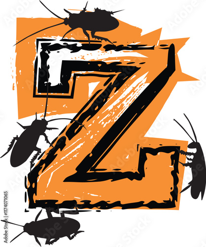 Letter z filled with cockroaches and bugs.