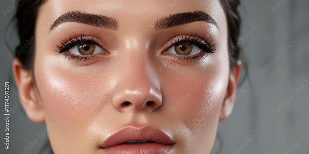 Close-up of nude lady's face with full lips and smooth eyebrows, facial features, close-up, plump lips Close-up of nude lady's face with full lips and smooth eyebrows, facial features, close-up, plump lips