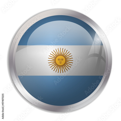 Argentina flag - glossy circle button displays a colorful flag representing a country cultural identity and heritage. The essence of national pride and unity.