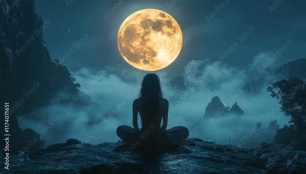 Silhouette of Lord Shiva with Trident Against Full Moon for Maha Shivratri Celebration Silhouette of Lord Shiva with Trident Against Full Moon for Maha Shivratri Celebration