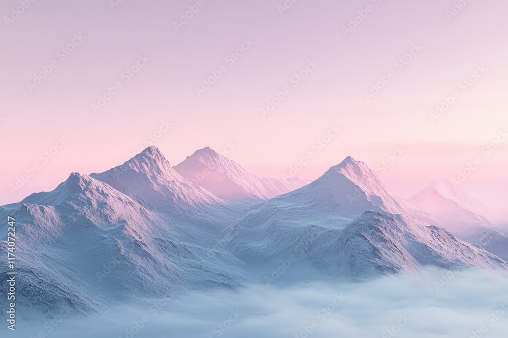 Majestic mountain range bathed in soft pastel hues at dawn Majestic mountain range bathed in soft pastel hues at dawn