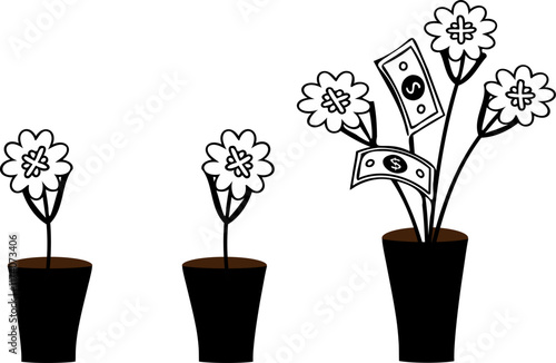 dollar tree illustration flower business finance vector line art.