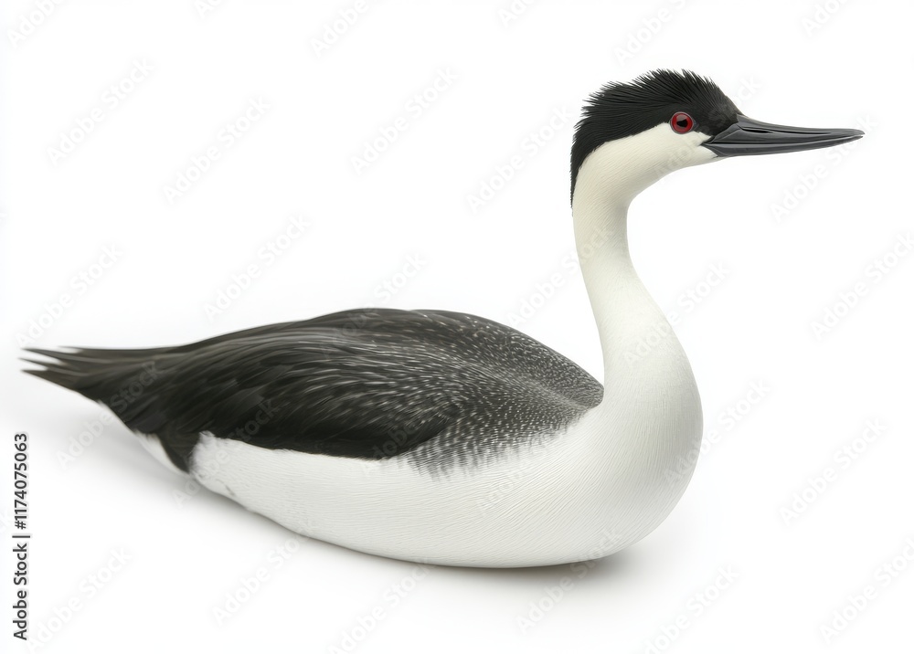Great crested grebe, Podiceps cristatus, isolated on a white background Great crested grebe, Podiceps cristatus, isolated on a white background