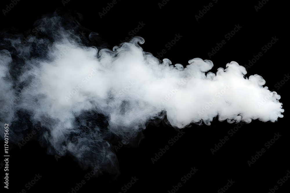 Realistic photo of white steam swirling on a black background, perfect for hot beverages or vapor effects Realistic photo of white steam swirling on a black background, perfect for hot beverages or vapor effects