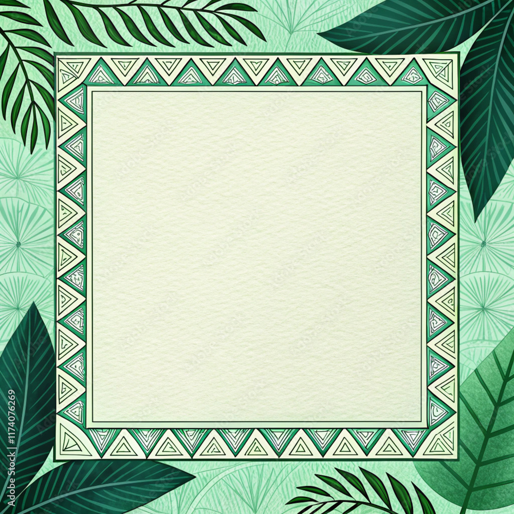 Obraz premium Geometric Border Pattern with Paper Texture and Forest Canopy Palette