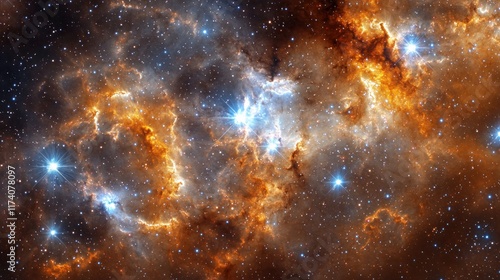 Wallpaper Mural Celestial Symphony - Vibrant Galactic Pattern with Overlapping Star Clusters and Nebula Clouds in 2D Flat Illustration Torontodigital.ca