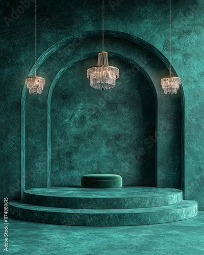 Emerald Green Room Interior Design with Crystal Chandeliers