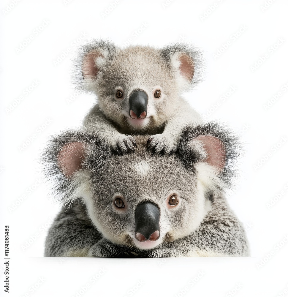 Naklejka premium Koala bears depicted before a white backdrop