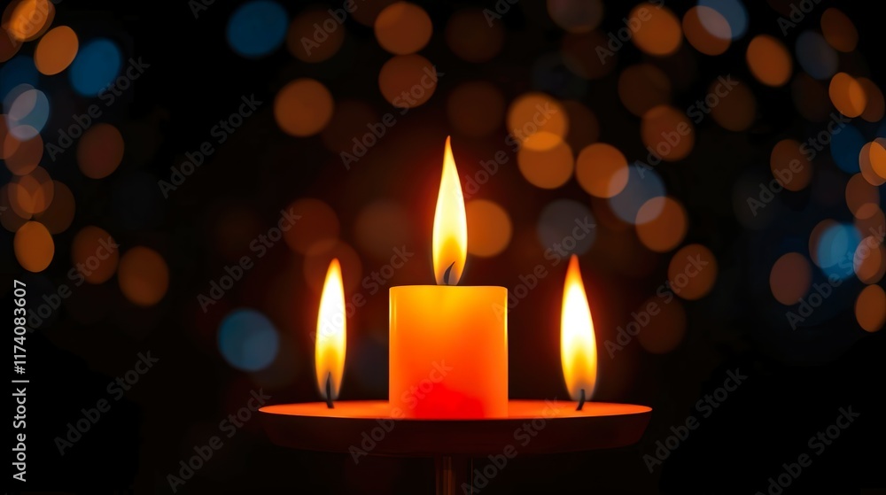 abstract background featuring glittering lights in vibrant blue and gold shades, scattered against a dark black gradient.