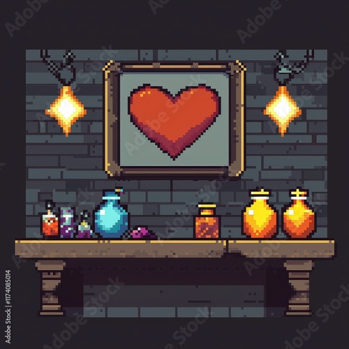 Obraz na płótnie Pixel Art Alchemist's Love Potion Workshop w salonie