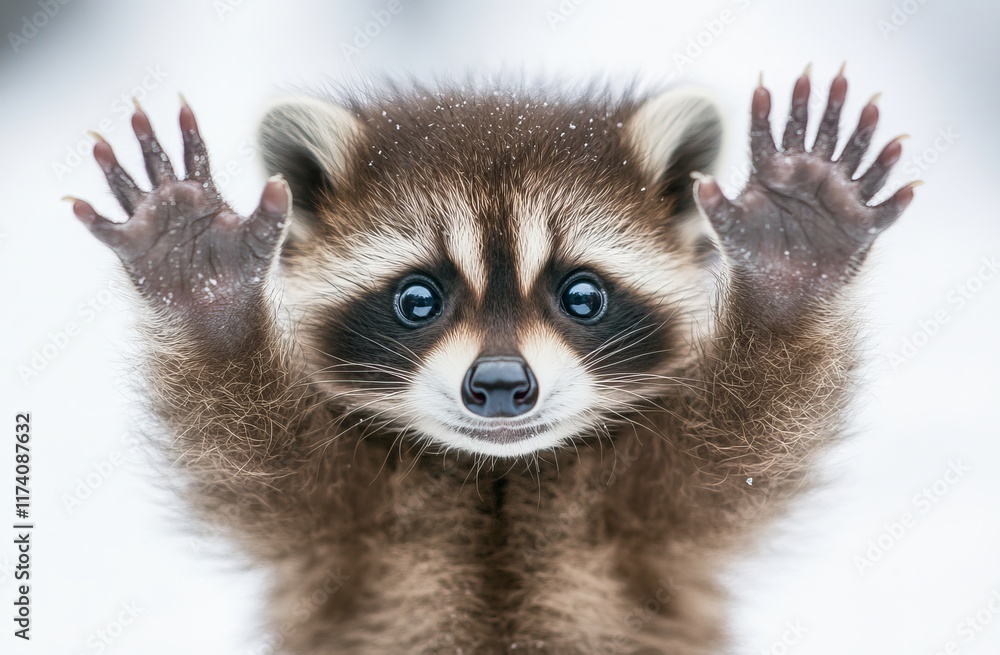 Obraz premium An isolated close-up portrait of a cute and amusing raccoon on a white backdrop