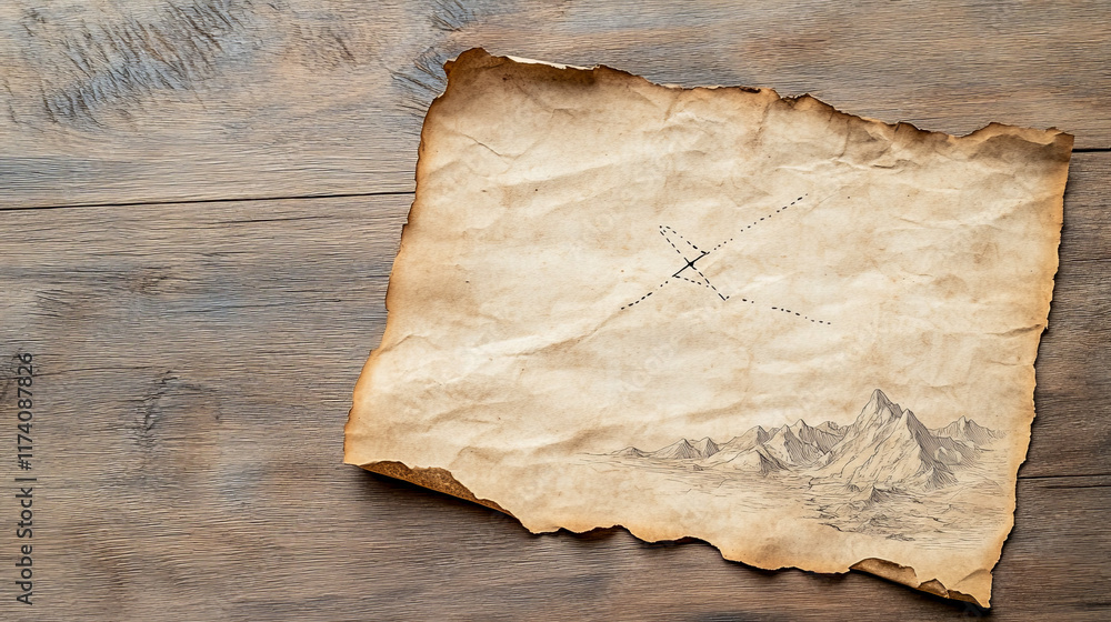 Fototapeta premium Treasure map with mountain landscape on old parchment paper