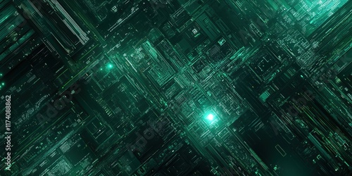 Wallpaper Mural Abstract Digital Green Circuitry: A Futuristic Technological Landscape Torontodigital.ca