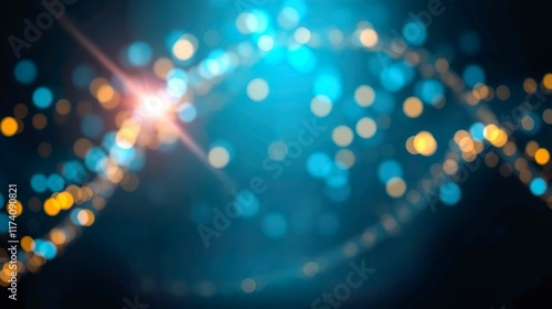 Wallpaper Mural abstract background featuring glittering lights in vibrant blue and gold shades, scattered against a dark black gradient. Torontodigital.ca