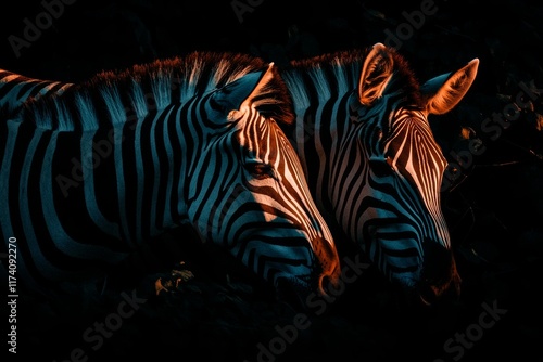 In South Africa, two plains zebras (Equus burchelli) are observed in their natural setting