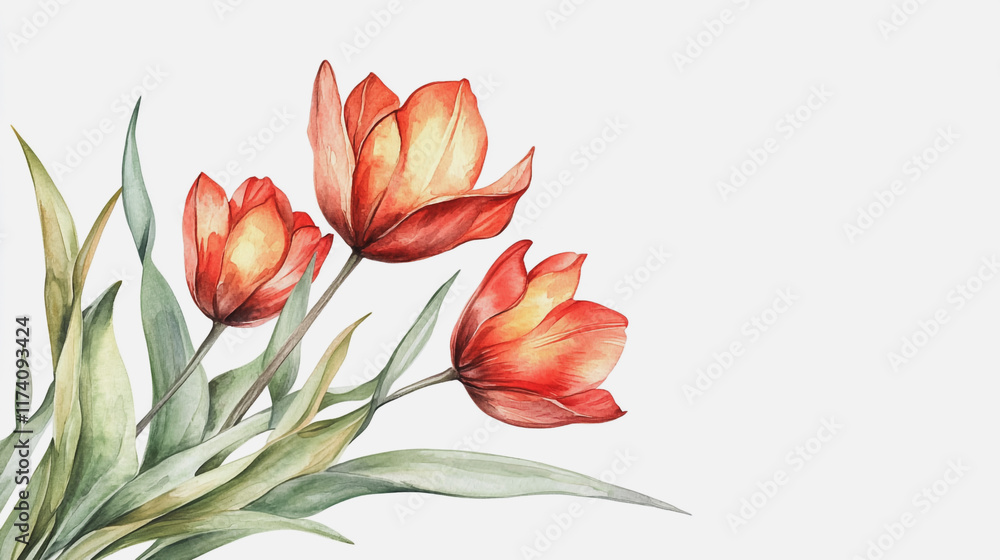 Naklejka premium tulip, graphic design, rose, holiday, postcard, Elegant wedding invitation card background vector. Minimal hand painted watercolor botanical flowers texture template background. Design for wedding, vi