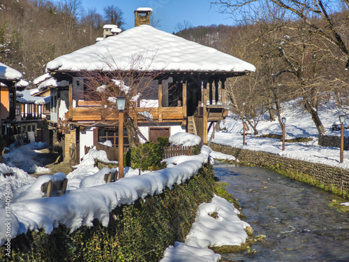 Winter view of Ethnographic village Etar (Etara), Bulgaria photo