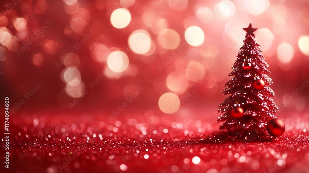 Red Christmas Tree on Glittering Background Red Christmas Tree on Glittering Background