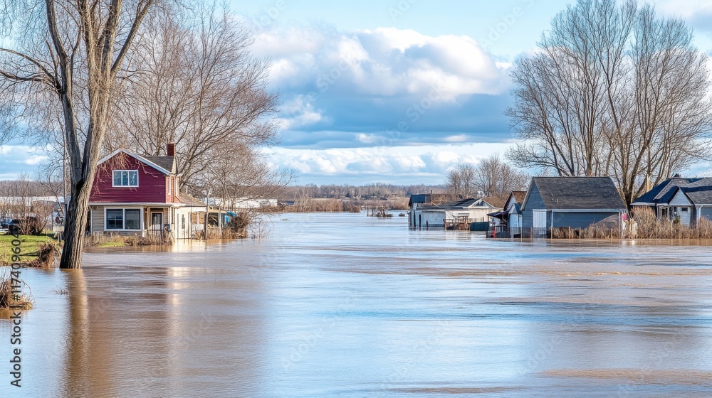Fototapeta premium Homes Affected by Rising Water Levels