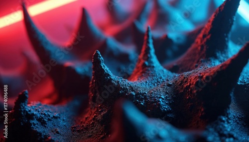 Close-up of a textured surface with vibrant neon lighting.