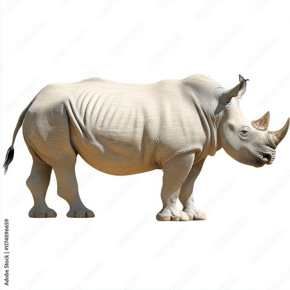 Fototapeta premium Rhinoceros standing alone against a white or transparent background