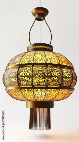 Oriental lantern with a delicate golden design, evoking a warm, festive atmosphere and traditional craftsmanship photo