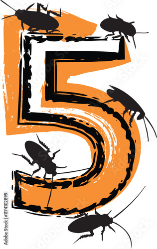 Number 5 filled with cockroaches and bugs.