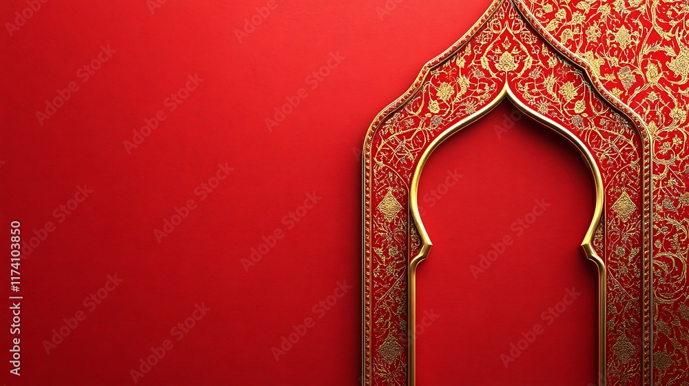 Ornate Golden Archways on Red Background Design Ornate Golden Archways on Red Background Design