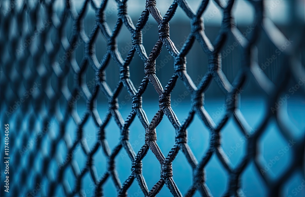 Naklejka premium A blue court and tennis net. A sport for individuals. Seen through a blue filter