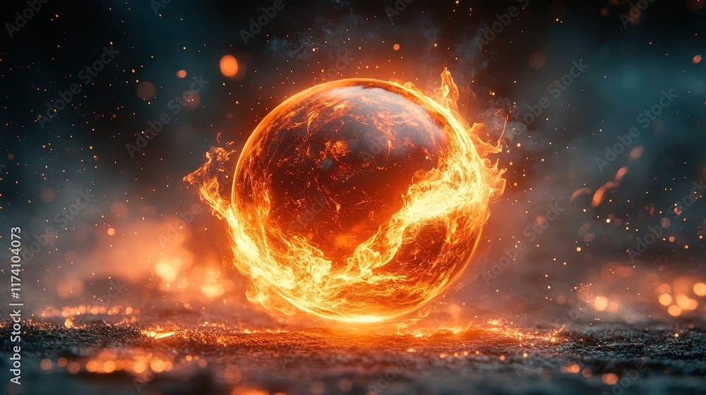 Fiery elemental sphere ignites imagination fantasy realm digital art spectacular glow close-up creative concept Fiery elemental sphere ignites imagination fantasy realm digital art spectacular glow close-up creative concept
