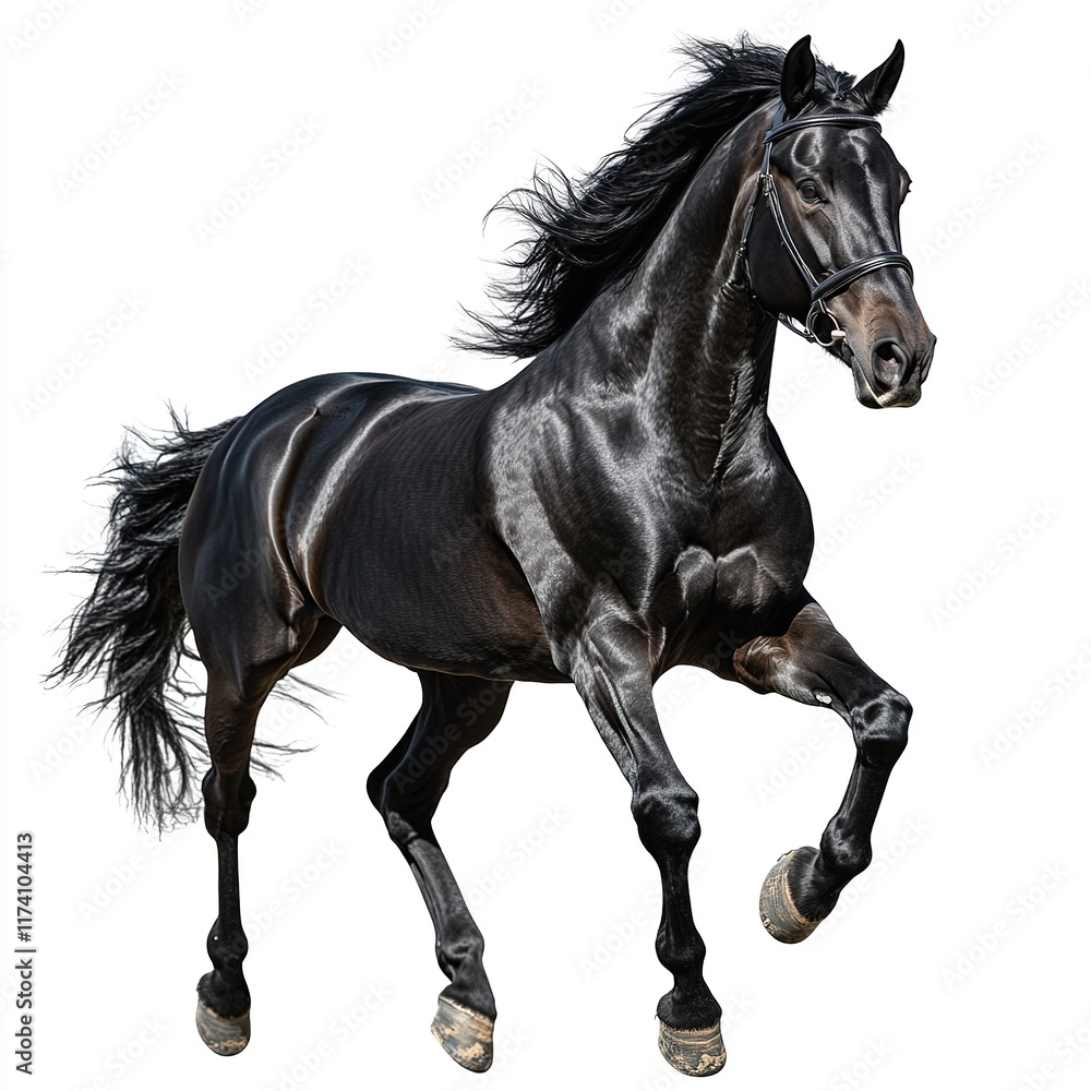 Dynamic black horse galloping in open field nature photography vibrant environment captivating action shot Dynamic black horse galloping in open field nature photography vibrant environment captivating action shot