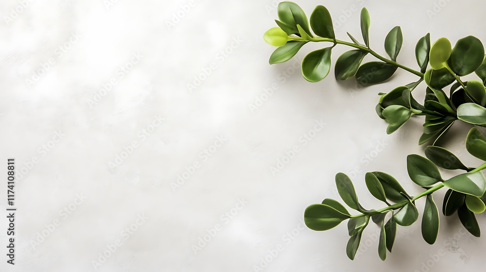Green Plant Branch Against White Background Green Plant Branch Against White Background