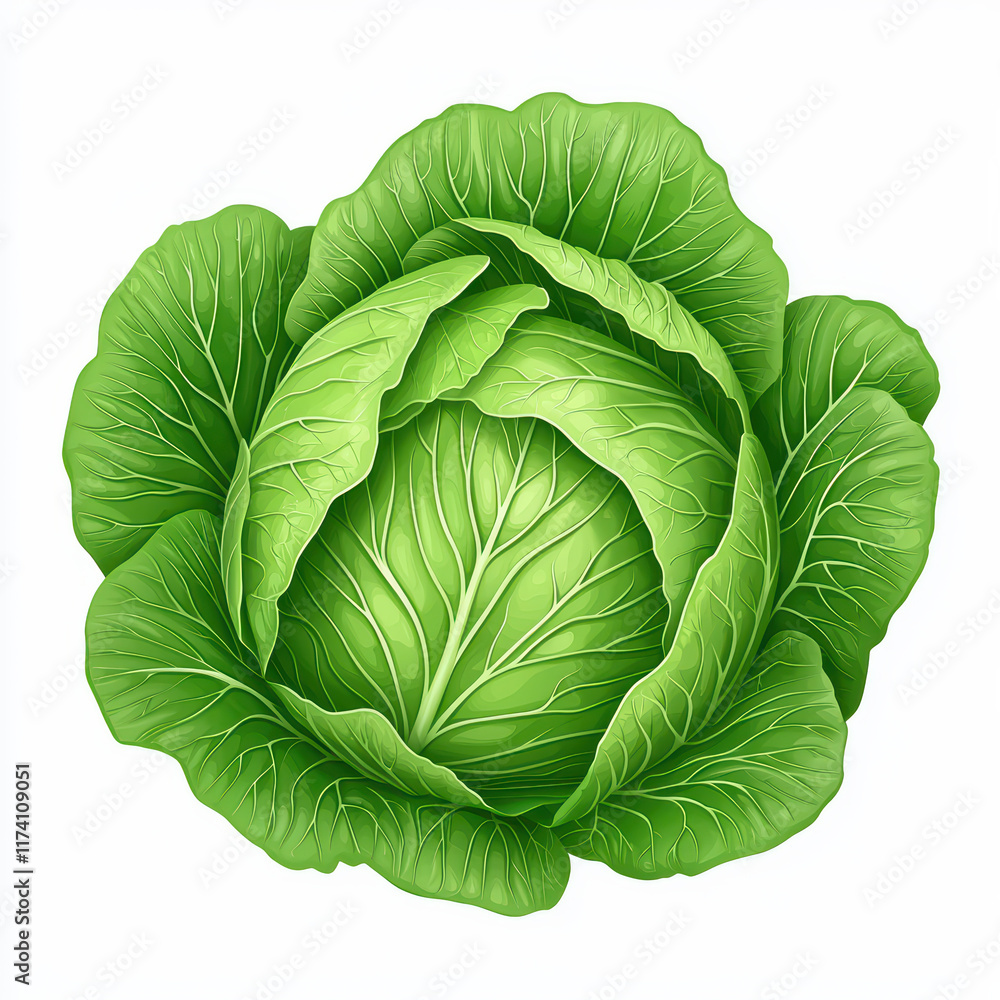 Fototapeta premium Fresh green cabbage with vibrant leaves and intricate details
