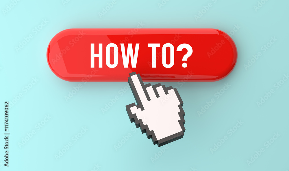 How to text on web button, pixel clickable interface, web banner, user guidance, digital interaction, online learning, clear instructions, modern design, 3D render. How to text on web button, pixel clickable interface, web banner, user guidance, digital interaction, online learning, clear instructions, modern design, 3D render.