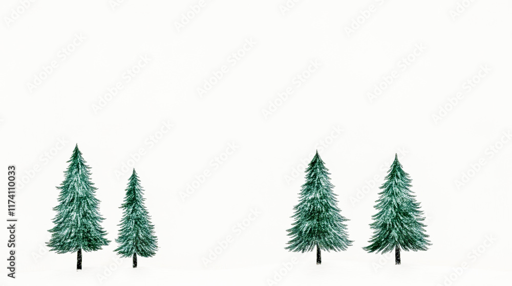 Obraz premium Snowy landscape with evergreen trees against a white background