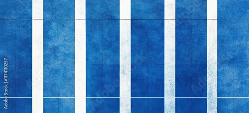 Aerial view of a sports court, showcasing a blue rubberized and granulated ground with white lines photo