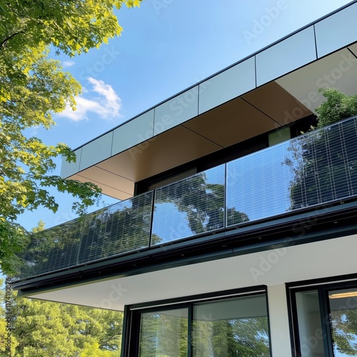 Bifacial Solar Panel Fence on Modern Residential Building in Zurich, Switzerland