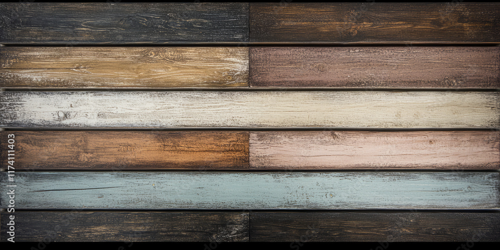 Colorful wooden planks background with distressed texture and varied shades Colorful wooden planks background with distressed texture and varied shades