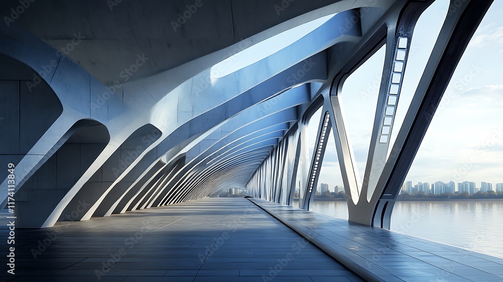 A modern architectural structure with sleek lines and large windows overlooking a cityscape. A modern architectural structure with sleek lines and large windows overlooking a cityscape.